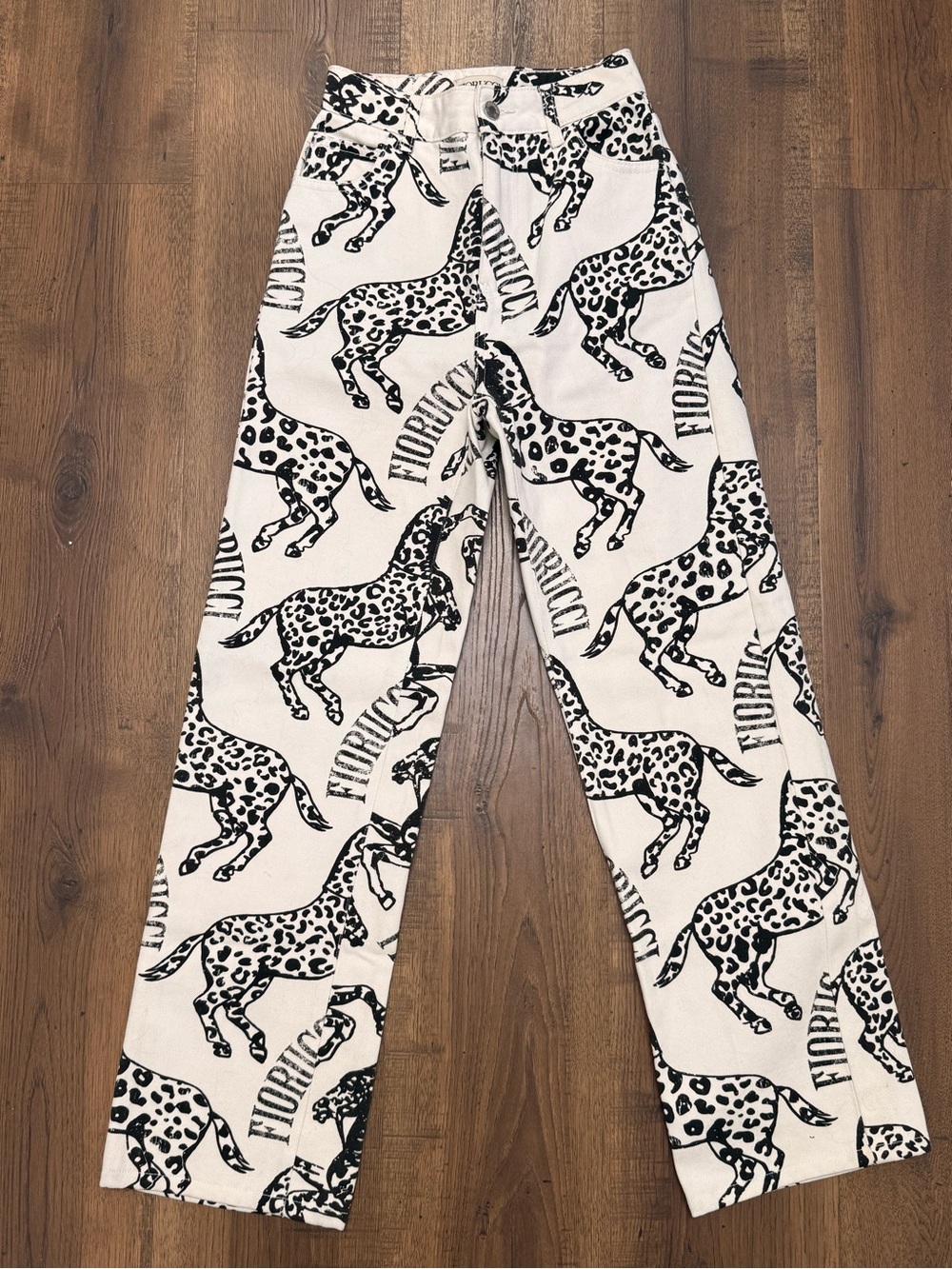 Fiorucci Logo and Animal Print High Rise Jeans Black & White size 28 XS - Picture 2 of 7